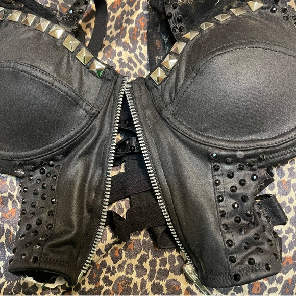 Studded Black Rhinestone Bustier Buckle Crop Top - Picture 12 of 16